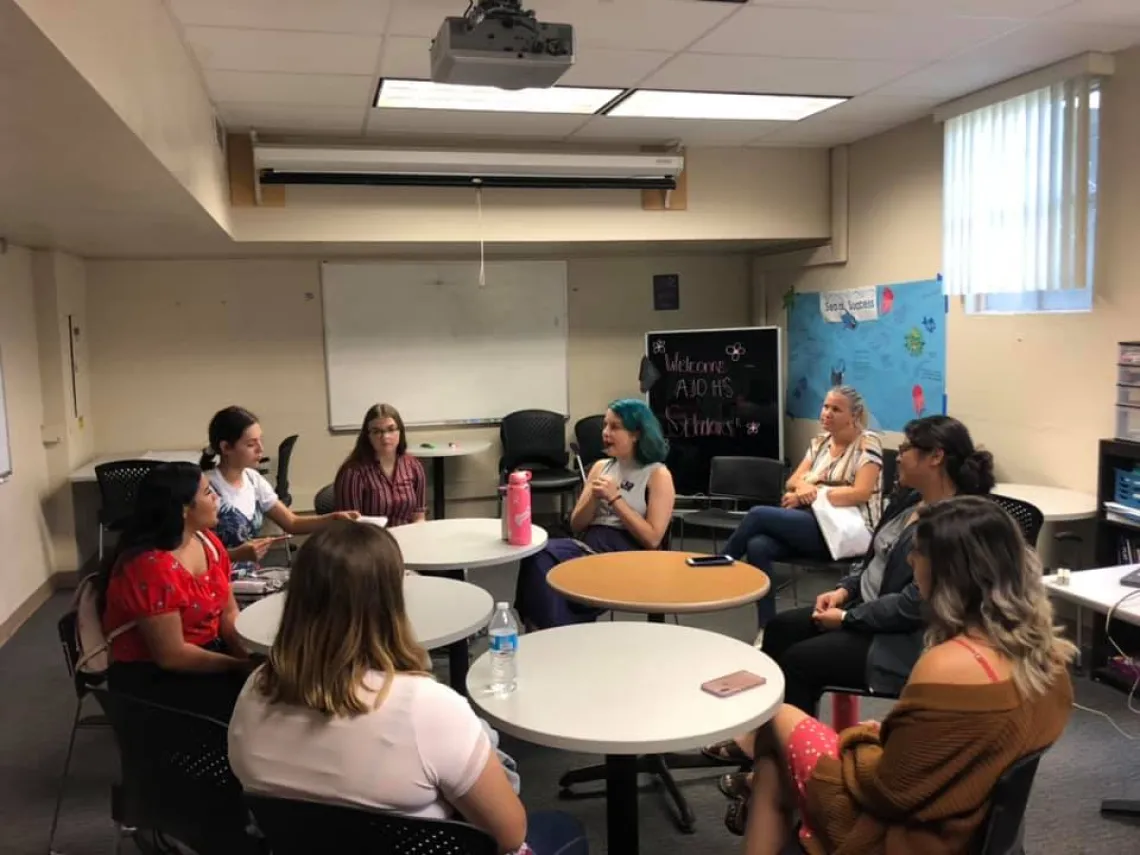 Ajo HS students visiting campus and talking with UA students